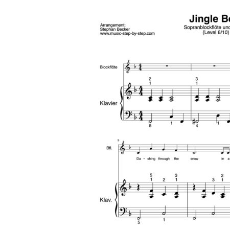 "Jingle Bells" für Sopranblockflöte (Klavierbegleitung Level 6/10) | inkl. Aufnahme, Text und Playalong music-step-by-step