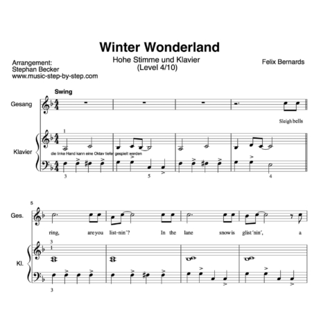 Noten "Winter Wonderland" für hohe Stimme (Klavierbegleitung Level 4/10)