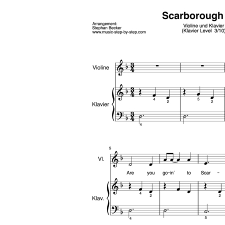 "Scarborough Fair" für Geige (Klavierbegleitung Level 3/10) | inkl. Aufnahme, Text und Playalong by music-step-by-step