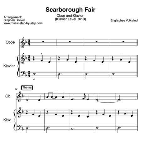"Scarborough Fair" für Oboe (Klavierbegleitung Level 3/10) | inkl. Aufnahme, Text und Playalong
