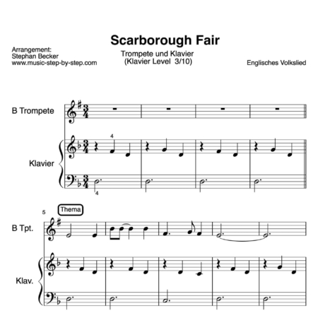 "Scarborough Fair" für Trompete (Klavierbegleitung Level 3/10) | inkl. Aufnahme und Text
