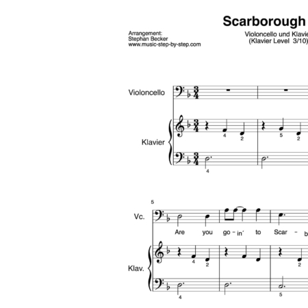“Scarborough Fair” für Cello (Klavierbegleitung Level 3/10) | inkl. Aufnahme, Text und Playalong by music-step-by-step
