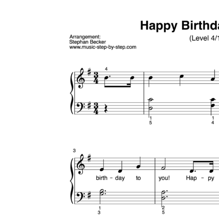 “Happy birthday to you” für Klavier (Level 4/10) | inkl. Aufnahme und Text by music-step-by-step