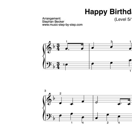 "Happy birthday to you" für Klavier (Level 5/10) | inkl. Aufnahme und Text by music-step-by-step