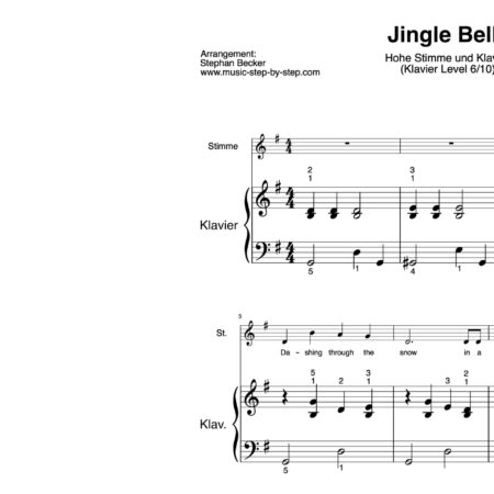 "Jingle Bells" für Gesang, hohe Stimme (Klavierbegleitung Level 6/10) | inkl. Aufnahme, Text und Begleitaufnahme by music-step-by-step