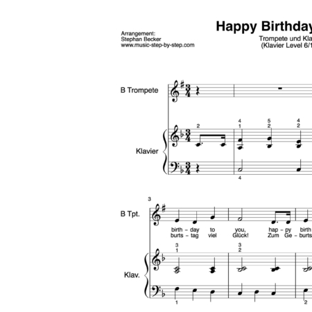 "Happy birthday to you" für Trompete (Klavierbegleitung Level 6/10) | inkl. Aufnahme, Text und Playalong by music-step-by-step
