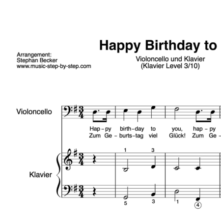 “Happy Birthday to You” für Cello (Klavierbegleitung Level 3/10) | inkl. Aufnahme, Text und Playalong by music-step-by-step