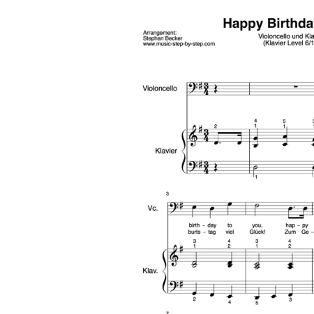 “Happy Birthday to You” für Cello (Klavierbegleitung Level 6/10) | inkl. Aufnahme, Text und Playalong by music-step-by-step