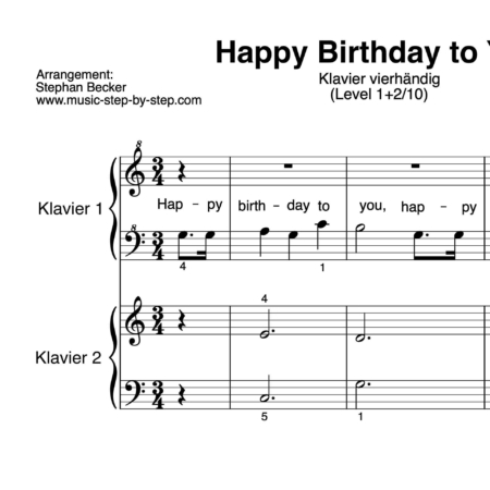 "Happy Birthday to You" für Klavier vierhändig (Level 1+2/10) | inkl. Aufnahme, Text und Playalong by music-step-by-step
