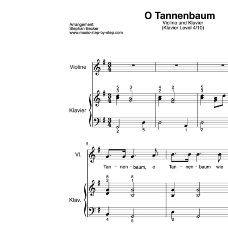 “O Tannenbaum” für Geige (Klavierbegleitung Level 4/10) | inkl. Aufnahme, Text und Playalong by music-step-by-step