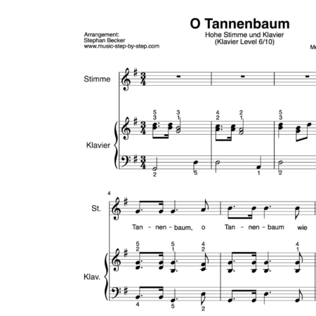 “O Tannenbaum” für hohe Stimme (Klavierbegleitung Level 6/10) | inkl. Aufnahme, Text und Playalong by music-step-by-step