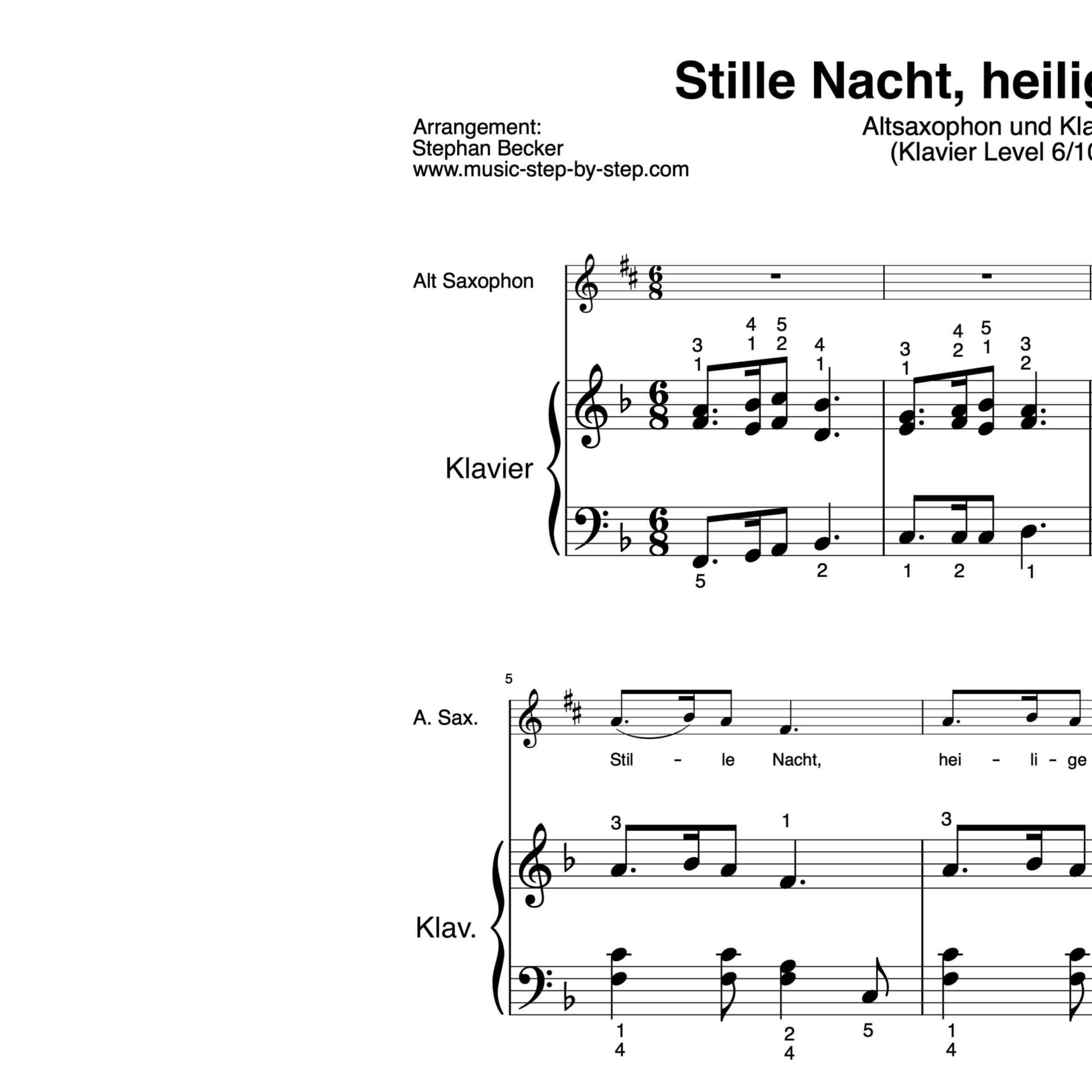“Stille Nacht, heilige Nacht” für Altsaxophon (Klavierbegleitung Level 6/10) | inkl. Aufnahme, Text und Playalong by music-step-by-step