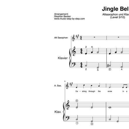 “Jingle Bells” für Altsaxophon (Klavierbegleitung Level 3/10) | inkl. Aufnahme, Text und Begleitaufnahme by music-step-by-step