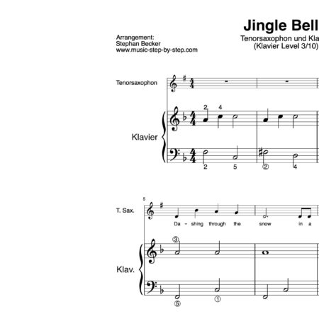 “Jingle Bells” für Tenorsaxophon (Klavierbegleitung Level 3/10) | inkl. Aufnahme, Text und Begleitaufnahme by music-step-by-step