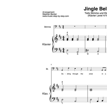 “Jingle Bells” für Gesang, tiefe Stimme (Klavierbegleitung Level 4/10) | inkl. Aufnahme, Text und Begleitaufnahme by music-step-by-step