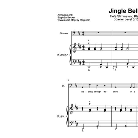 “Jingle Bells” für Gesang, tiefe Stimme (Klavierbegleitung Level 6/10) | inkl. Aufnahme, Text und Begleitaufnahme by music-step-by-step