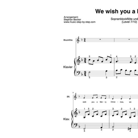“We wish you a Merry Christmas” für Sopranblockflöte (Klavierbegleitung Level 7/10) | inkl. Aufnahme, Text und Begleitaufnahme by music-step-by-step