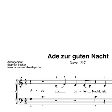 “Ade zur guten Nacht” für Klavier (Level 1/10) | inkl. Aufnahme und Text by music-step-by-step