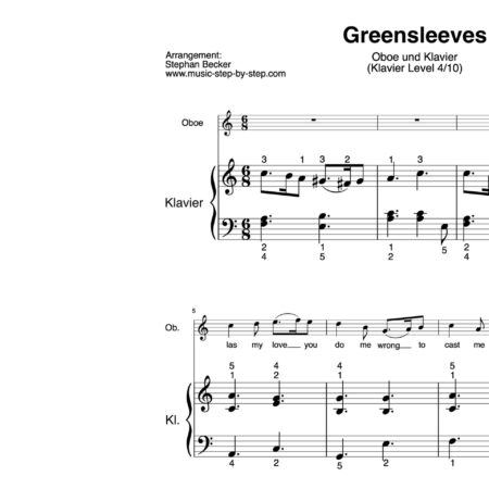 “Greensleeves” für Oboe (Klavierbegleitung Level 4/10) | inkl. Aufnahme, Text und Begleitaufnahme by music-step-by-step