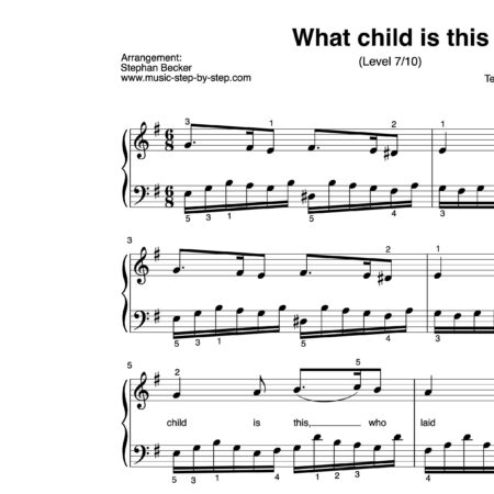 “What child is this” für Klavier (Level 7/10) | inkl. Aufnahme und Text by music-step-by-step