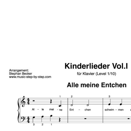 "Kinderlieder Vol.I" für Klavier (Level 1/10) | fünf Lieder inkl. Aufnahmen und Texte by music-step-by-step