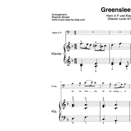 “Greensleeves” für Horn in F (Klavierbegleitung Level 4/10) | inkl. Aufnahme, Text und Begleitaufnahme by music-step-by-step