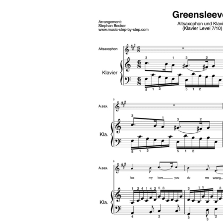“Greensleeves” für Altsaxophon (Klavierbegleitung Level 7/10) | inkl. Aufnahme, Text und Begleitaufnahme by music-step-by-step