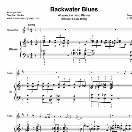 "Backwater Blues" für Altsaxophon (Klavierbegleitung Level 9/10) | inkl. Aufnahme, Text, Begleitaufnahme und Solo by music-step-by-step